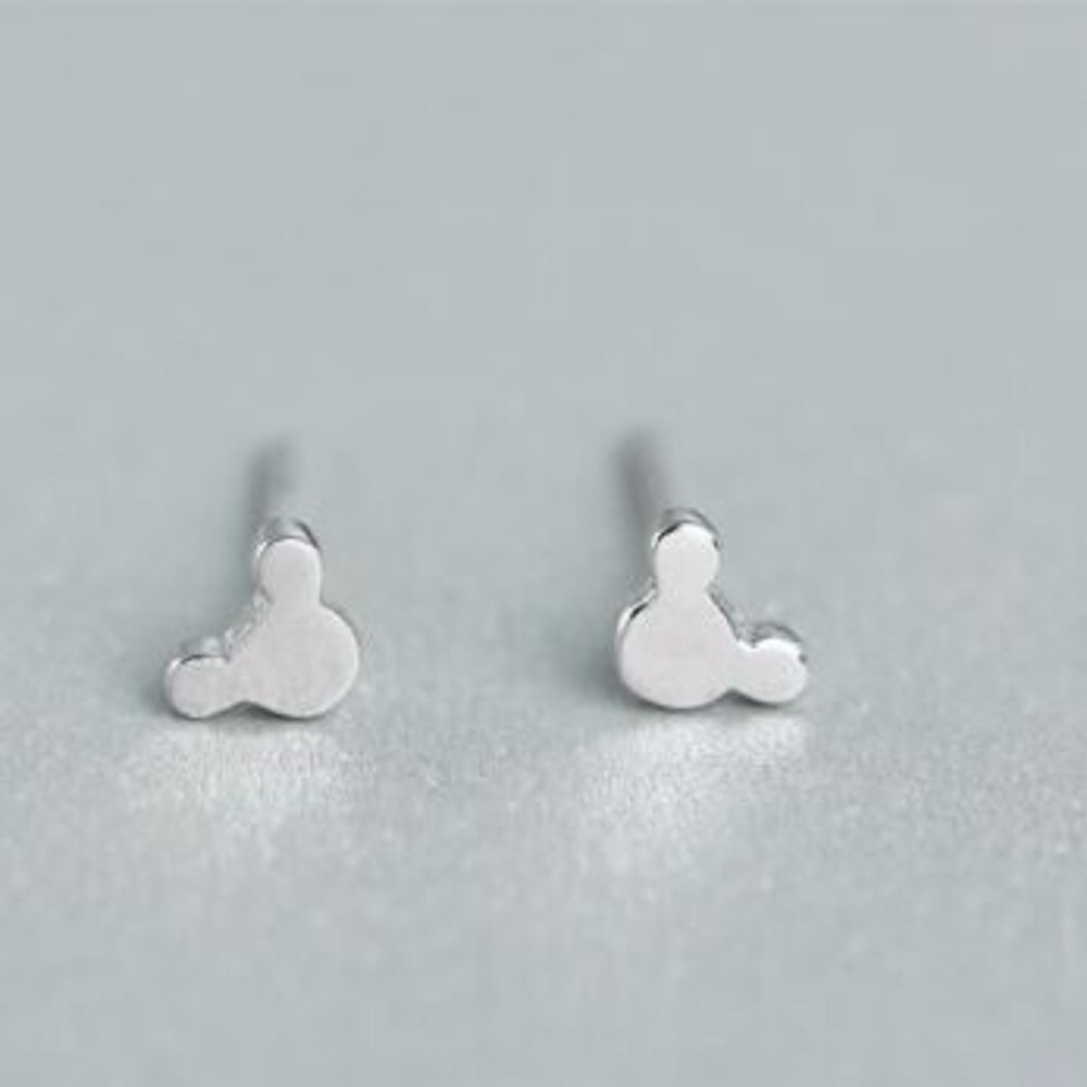 Mickey Mouse Brushed Silver Stud Earrings